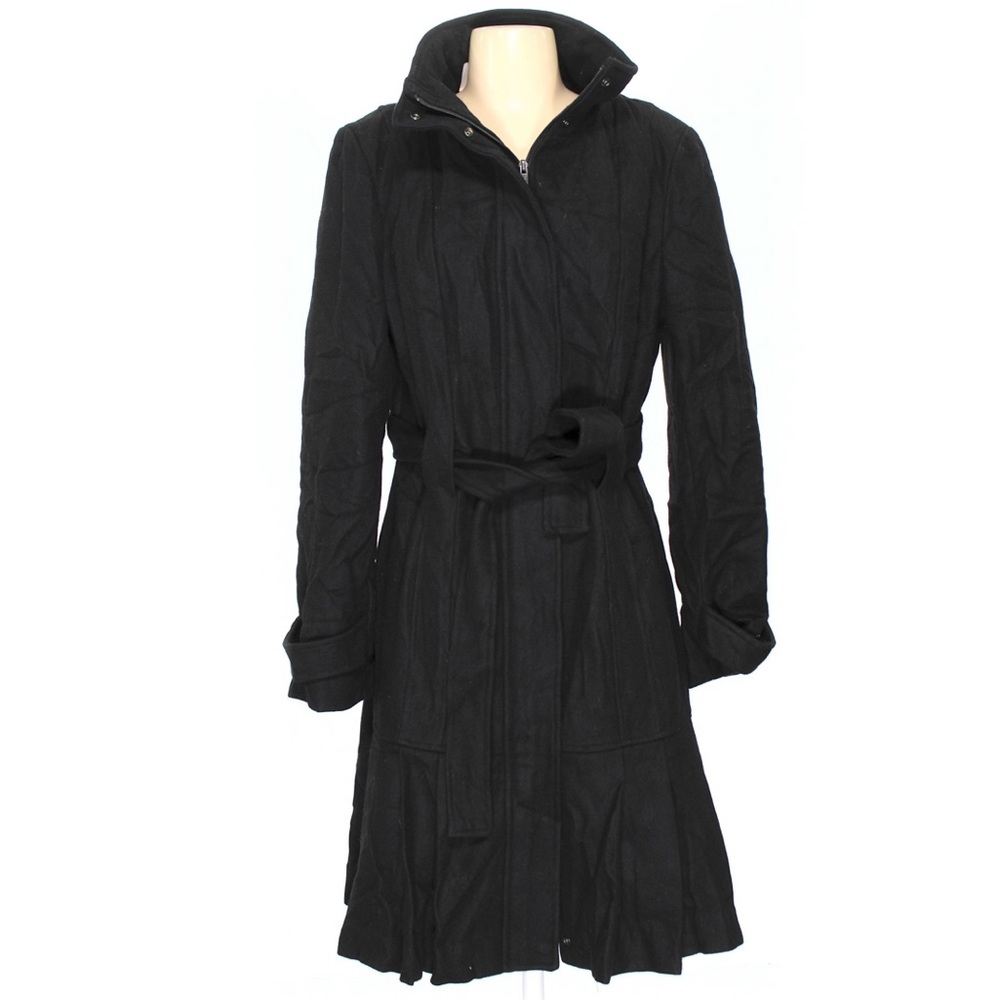 Calvin Klein Pleated Peplum Ruffle Hem Wool Coat Sz 12